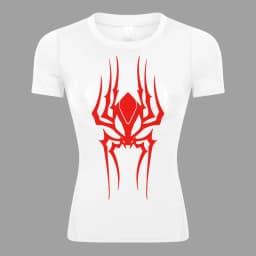 Spider Print Short Sleeve Compression Shirt for Women Athletic Running Workout Yoga T-Shirt Tees Baselayer Tops Gym Sports Gear