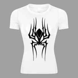 Spider Print Short Sleeve Compression Shirt for Women Athletic Running Workout Yoga T-Shirt Tees Baselayer Tops Gym Sports Gear