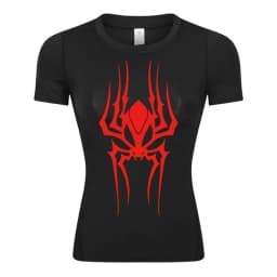 Spider Print Short Sleeve Compression Shirt for Women Athletic Running Workout Yoga T-Shirt Tees Baselayer Tops Gym Sports Gear