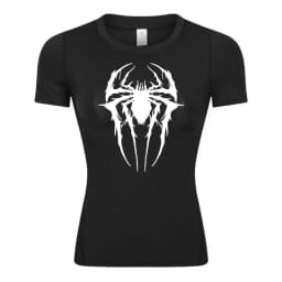 Spider Print Short Sleeve Compression Shirt for Women Athletic Running Workout Yoga T-Shirt Tees Baselayer Tops Gym Sports Gear