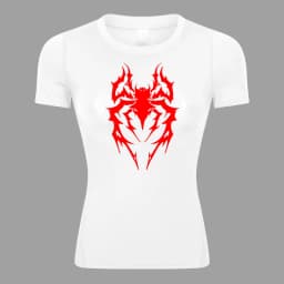 Spider Print Short Sleeve Compression Shirt for Women Athletic Running Workout Yoga T-Shirt Tees Baselayer Tops Gym Sports Gear