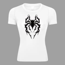 Spider Print Short Sleeve Compression Shirt for Women Athletic Running Workout Yoga T-Shirt Tees Baselayer Tops Gym Sports Gear