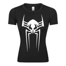 Spider Print Short Sleeve Compression Shirt for Women Athletic Running Workout Yoga T-Shirt Tees Baselayer Tops Gym Sports Gear