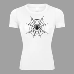 Spider Print Short Sleeve Compression Shirt for Women Athletic Running Workout Yoga T-Shirt Tees Baselayer Tops Gym Sports Gear
