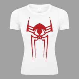 Spider Print Short Sleeve Compression Shirt for Women Athletic Running Workout Yoga T-Shirt Tees Baselayer Tops Gym Sports Gear