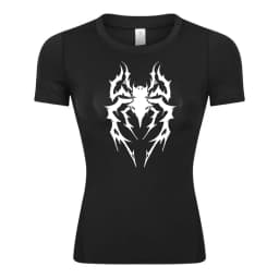Spider Print Short Sleeve Compression Shirt for Women Athletic Running Workout Yoga T-Shirt Tees Baselayer Tops Gym Sports Gear