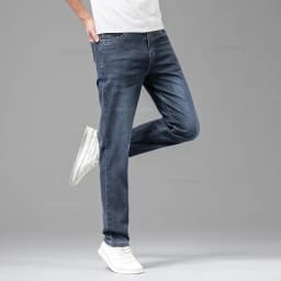 Summer Brand Men's Fit Straight Lightweight Cotton Stretch Jeans Business Casual High Waist Thin Light Grey Jeans mens pants