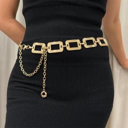 Street 1pc Versatile Hollow Out Square Shaped Metal Waist Chain For Women Fashionable Summer for Skirt Or Jeans