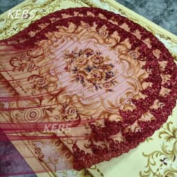 Self Portrait of a Single Story Small Church, Wine Red Bride Lace Veil, Wedding Accessories, Sequin Lace+Comb