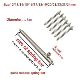 20pcs Quick Release Strap Pins 1.5 1.8mm Diameter Stainless Steel Spring Bars 12/13/14/15/16/17/18/19/20/21/22/24mm Metal Spring