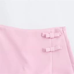 MUJER Pink White Mini Skirt Woman Skort Fashion Bow Skort For Women Summer Slit Short Skirt Woman Split High Waist Skirt Shorts