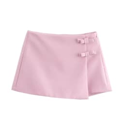 MUJER Pink White Mini Skirt Woman Skort Fashion Bow Skort For Women Summer Slit Short Skirt Woman Split High Waist Skirt Shorts