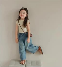 Humor Bear Girls’ Jeans Kids Clothing Summer Baggy Multi-pocket Elastic-waisted Long Jeans Wide-leg Pants Girls Pants