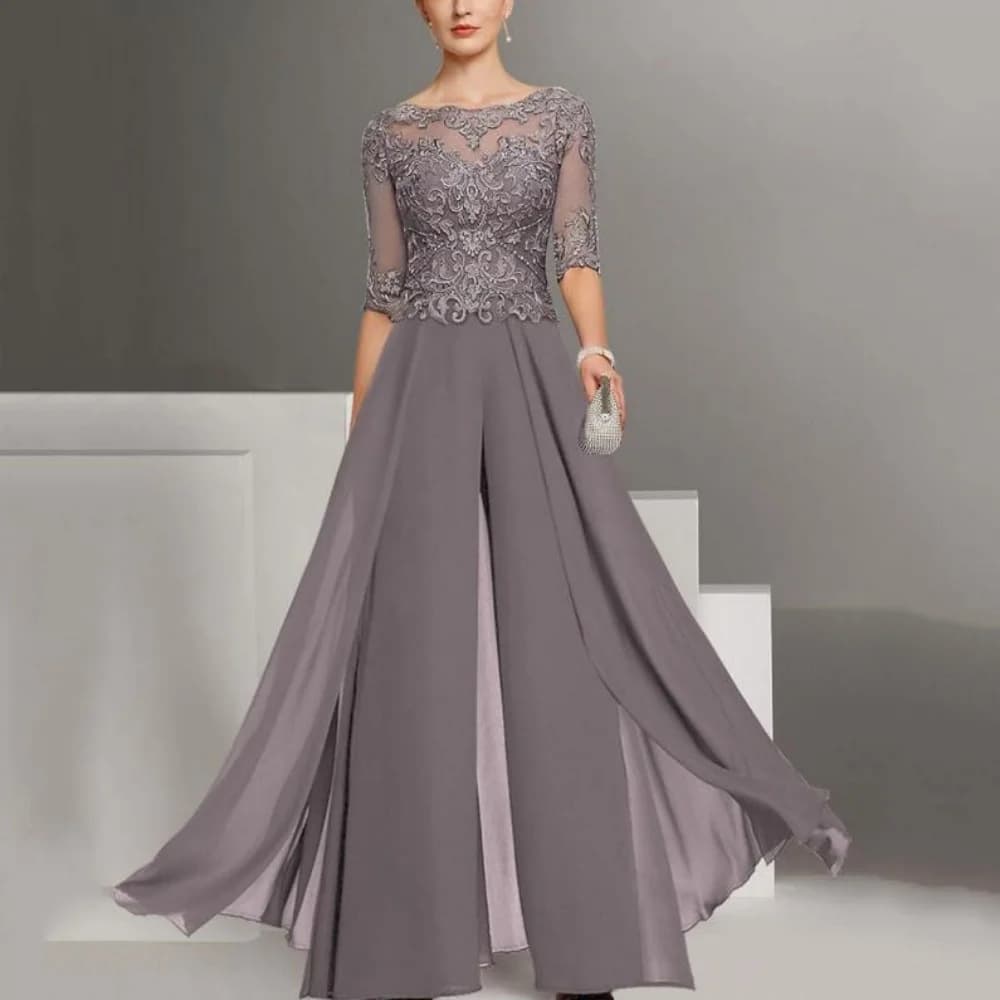 He Mei Elegant Women Gowns A Line Chiffon Lace Dress Floor Length Flow Mother Dresses Robes Invitée Mariage 2024