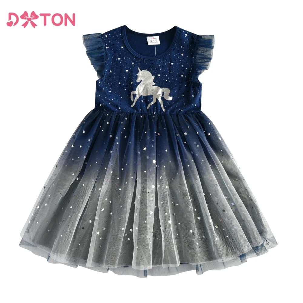DXTON Sleeveless Kids Dresses For Girls Unicorn Princess Tutu Dress Children Casual School Wear Clothing Summer Girls Costumes