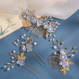 Pink/Blue Flower Bridal Hair Comb and Hairpins Pearl Wedding Hair Accessories Flower Head Piece For Women Ladies Hair Jewelry