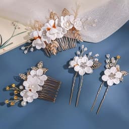 Pink/Blue Flower Bridal Hair Comb and Hairpins Pearl Wedding Hair Accessories Flower Head Piece For Women Ladies Hair Jewelry