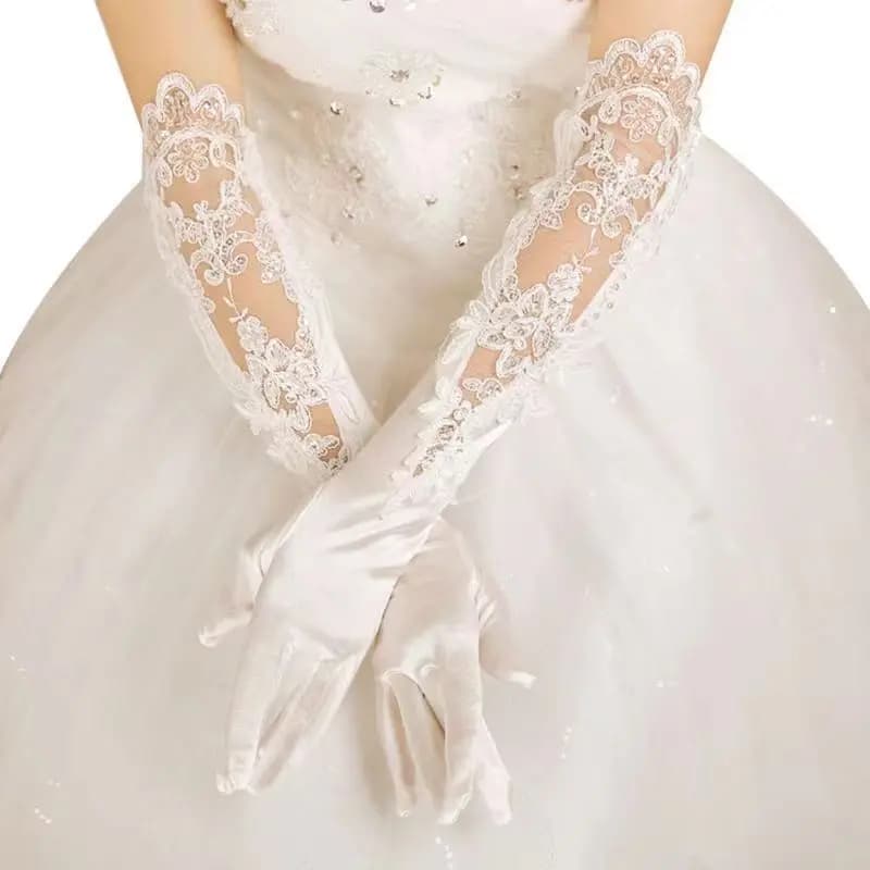 New Long Satin Gloves Wedding Bride Gloves Vintage Silk Full Finger White/Ivory Gloves Bridal Mittens For Sale