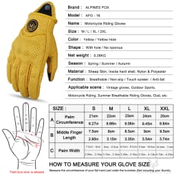 Vinatge Goatskin Motorcycle Gloves Summer Men Yellow Retro Leather Motorcyclist Guantes Motorbike Motocross Glove M-XXL