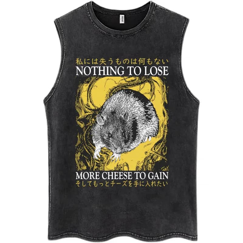 Nothing To Lose Japanese Rat Print Wash Tank Tops Men Women Hip Hop Harajuku Sleeveless T Shirts Loose Casual Cotton Streetwear