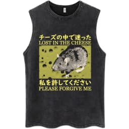 Nothing To Lose Japanese Rat Print Wash Tank Tops Men Women Hip Hop Harajuku Sleeveless T Shirts Loose Casual Cotton Streetwear
