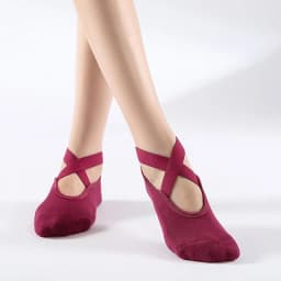 Non-Slip Yoga Socks with Bandage Cotton Backless Pilates Socks for Women Fitness Ballet Dance Workout Sport Socks Slipper
