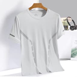 Men Running T-shirt Breathable Stretch Summer Top Gym Fitness Running Thin Short Sleeve Sportswear M-5XL Gray Blue Black White