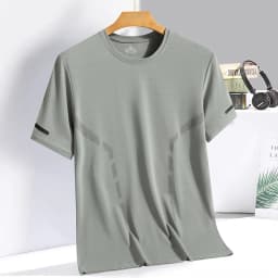 Men Running T-shirt Breathable Stretch Summer Top Gym Fitness Running Thin Short Sleeve Sportswear M-5XL Gray Blue Black White