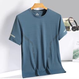 Men Running T-shirt Breathable Stretch Summer Top Gym Fitness Running Thin Short Sleeve Sportswear M-5XL Gray Blue Black White