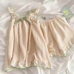 Pajamas Women Summer Sling Pajamas Homewear Set Sleeveless Shorts Simple Cute Ladies Student Pajamas Bubble Cotton Homewear