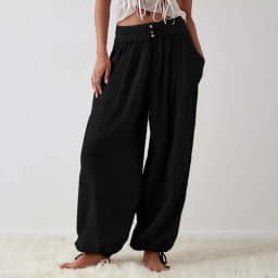 Loose Lantern Pants Women'S Solid Color Drawstring Wide Leg Pants Elastic Waistband Casual Pants Oversized Sports Pants For Wome