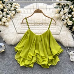 New Summer Spaghetti Straps Ruffle Sleeveless Tanks and Camis Korean Corset Crop Tops Solid Tank Camisoles Women Clothes Y2k