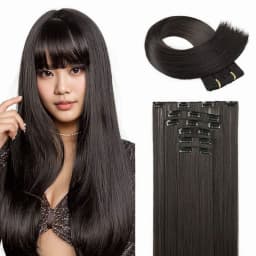 Synthetic 6PCS Clip in Hair Extensions Black Hair Straight Extensions for Women Layered Hair Extensions Heat Resistant Long Wavy