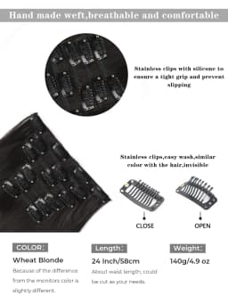 Synthetic 6PCS Clip in Hair Extensions Black Hair Straight Extensions for Women Layered Hair Extensions Heat Resistant Long Wavy