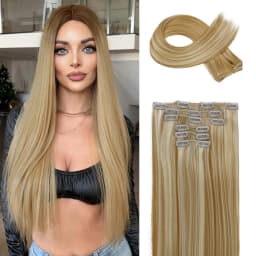 Synthetic 6PCS Clip in Hair Extensions Black Hair Straight Extensions for Women Layered Hair Extensions Heat Resistant Long Wavy