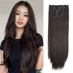 Synthetic 6PCS Clip in Hair Extensions Black Hair Straight Extensions for Women Layered Hair Extensions Heat Resistant Long Wavy