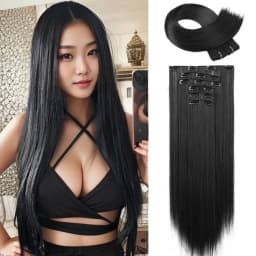 Synthetic 6PCS Clip in Hair Extensions Black Hair Straight Extensions for Women Layered Hair Extensions Heat Resistant Long Wavy