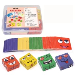 Kids Face Change Cube Game Montessori Expression Puzzle Building Blocks Toys Early Learning Educational Match Toy for Children