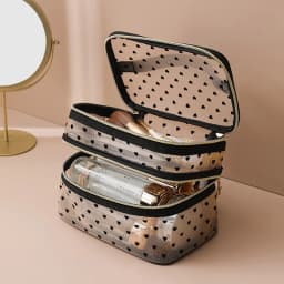 Large Capacity Mesh Cloth Makeup Bag Travel Essentials Cosmetics Organizer Women Toiletry Bag Double Layer Design Cosmetic Bag