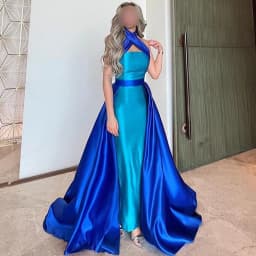 Saudi Arabia Customized A-Line Blue Satin Evening Dress Classic Halter Sleeveless Party Gowns Contrast Color Prom Dresses