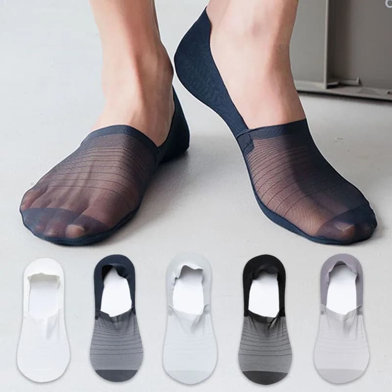 3pairs Men's Socks Summer Ultra-thin Invisible Elastic Silicone Non-slip Boat Sock Mesh Breathable Comfortable No Show Sokken