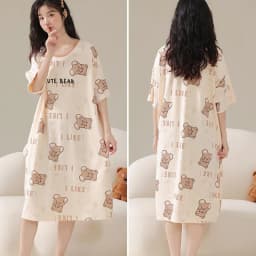 Women's Nightgown Korean Version Girls Homewear Sweet Wind Cute Cartoon Thin Section Loose Pajamas Kawaii Cute Breathable Casual