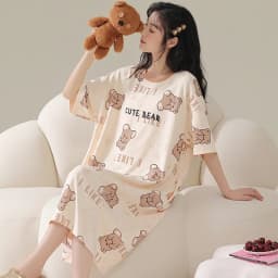 Women's Nightgown Korean Version Girls Homewear Sweet Wind Cute Cartoon Thin Section Loose Pajamas Kawaii Cute Breathable Casual