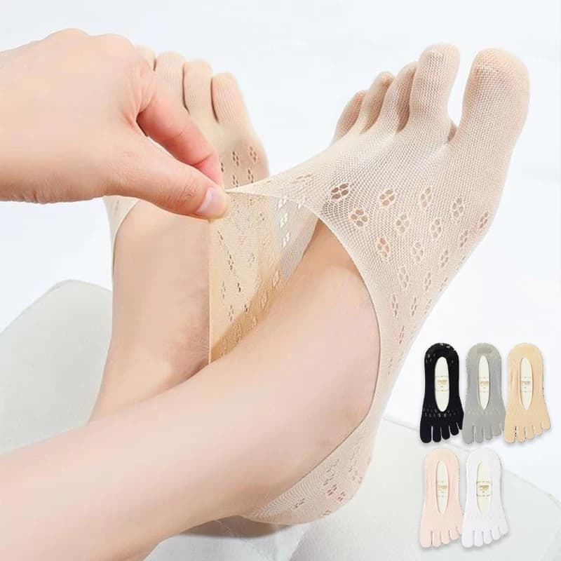 3Pairs Women Toe Socks Breathable Summer Ultra-thin Transparent Sock with Fingers Elastic Invisible Boat Sox Simple Comfortable