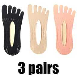 3Pairs Women Toe Socks Breathable Summer Ultra-thin Transparent Sock with Fingers Elastic Invisible Boat Sox Simple Comfortable