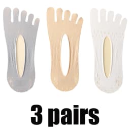 3Pairs Women Toe Socks Breathable Summer Ultra-thin Transparent Sock with Fingers Elastic Invisible Boat Sox Simple Comfortable