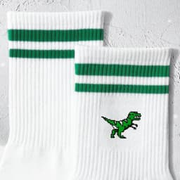 Men and women green striped cartoon dinosaurs cute comfortable socks, breathable sweat absorption deodorant Crew Socks