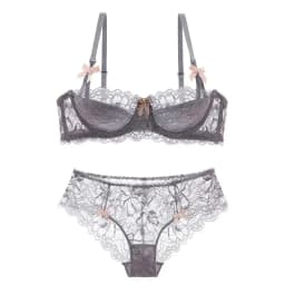 MOYISU 1/2 Ear AB Cup Pure Desire Girl Bra Set | Pull-up Bra Set With Bow Breathable French Lace Bra | Anti-Slip Cup Date Night