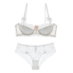MOYISU 1/2 Ear AB Cup Pure Desire Girl Bra Set | Pull-up Bra Set With Bow Breathable French Lace Bra | Anti-Slip Cup Date Night
