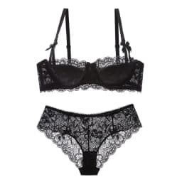 MOYISU 1/2 Ear AB Cup Pure Desire Girl Bra Set | Pull-up Bra Set With Bow Breathable French Lace Bra | Anti-Slip Cup Date Night